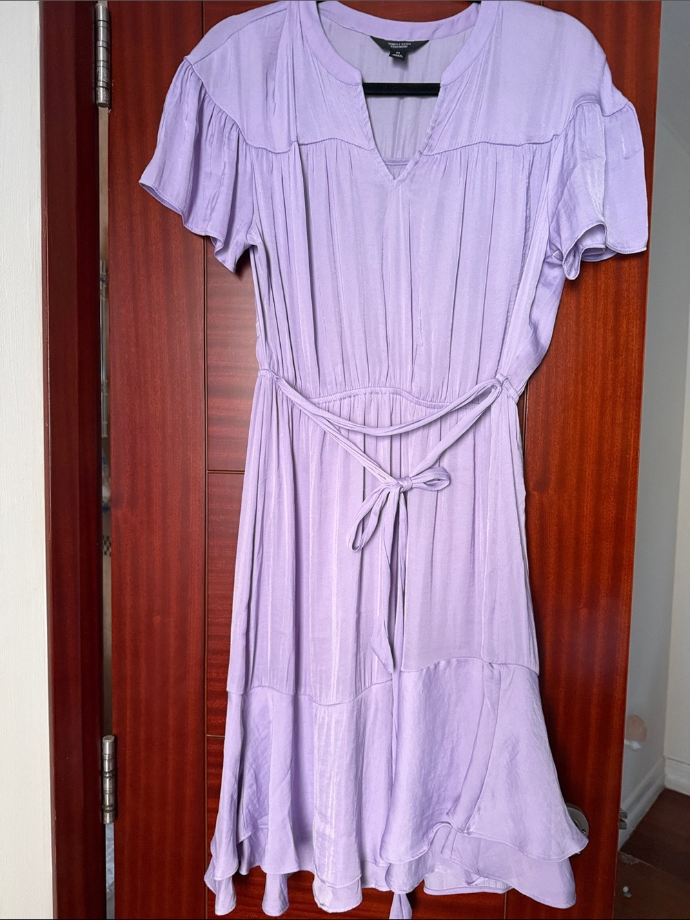 Simply Vera Vera Wang Lavender Short Sleeve Tie-Waist Midi Dress - Picture 1 of 2
